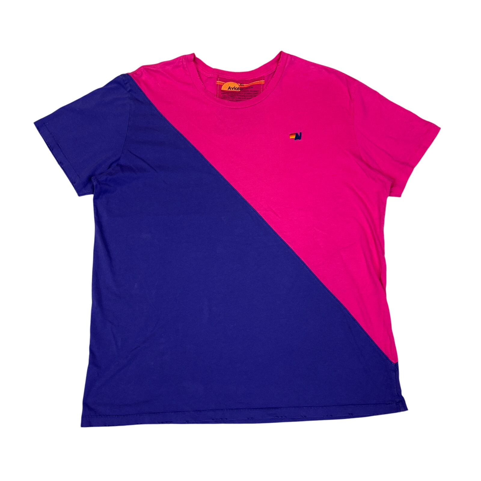 Aviator Nation Glider Asymmetrical Colorblock T Shirt Women's Xl Retro